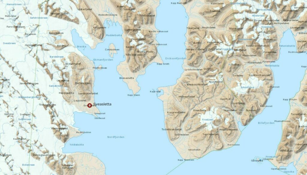 Mappa di SPitsbergen, la più grande delle isole Svalbard